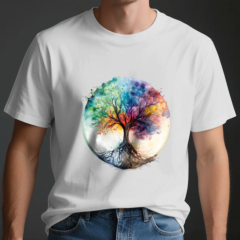 Camiseta de algodón espiritual del Árbol de la Vida Arcoíris de Olivenorma - image 4