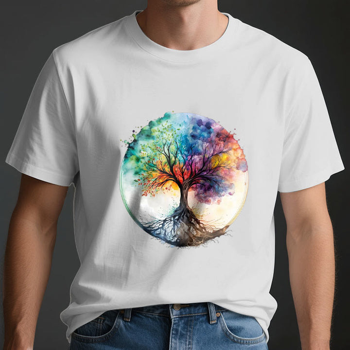 Camiseta de algodón espiritual del Árbol de la Vida Arcoíris de Olivenorma - image 4