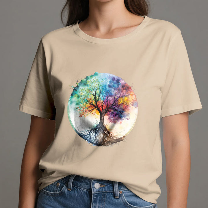 Camiseta de algodón espiritual del Árbol de la Vida Arcoíris de Olivenorma - image 11