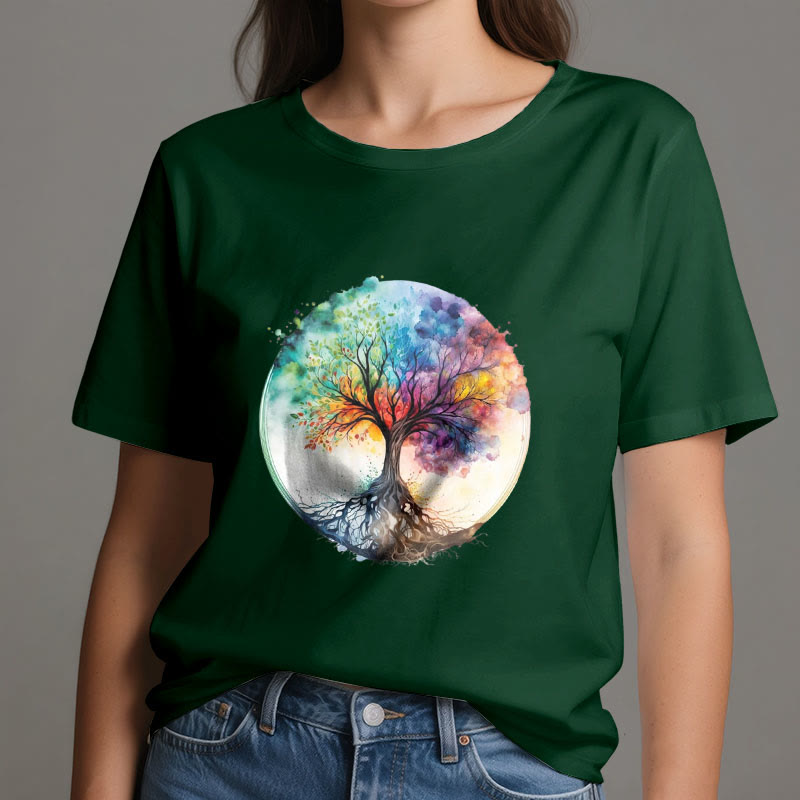 Camiseta de algodón espiritual del Árbol de la Vida Arcoíris de Olivenorma - image 21