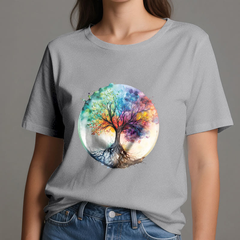 Camiseta de algodón espiritual del Árbol de la Vida Arcoíris de Olivenorma - image 9