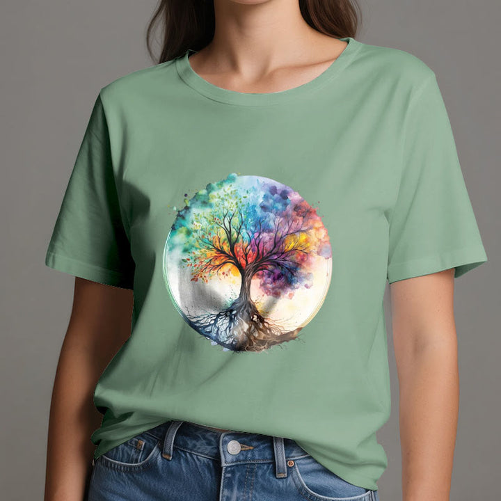 Camiseta de algodón espiritual del Árbol de la Vida Arcoíris de Olivenorma - image 19