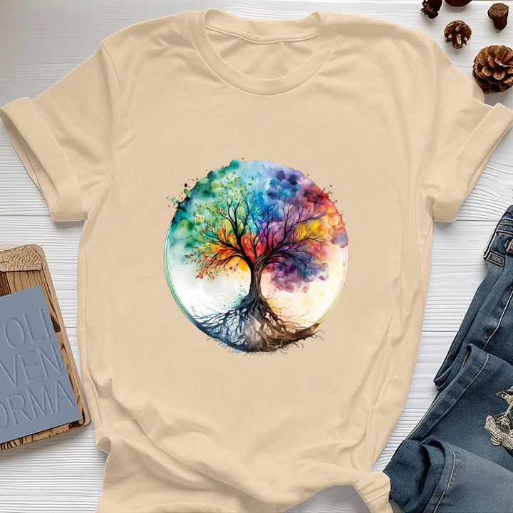 Camiseta de algodón espiritual del Árbol de la Vida Arcoíris de Olivenorma - Amarillo - 2XL - image 10