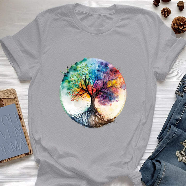 Camiseta de algodón espiritual del Árbol de la Vida Arcoíris de Olivenorma - Gris - 2XL - image 8