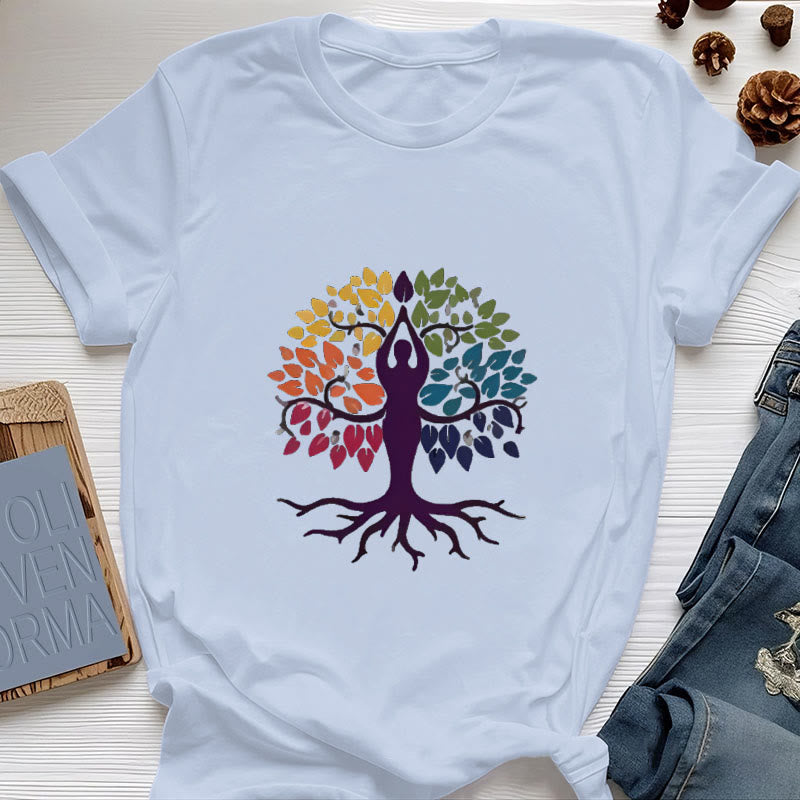 Camiseta de algodón espiritual "Árbol de yoga" de Olivenorma - Azul - 2XL - image 12
