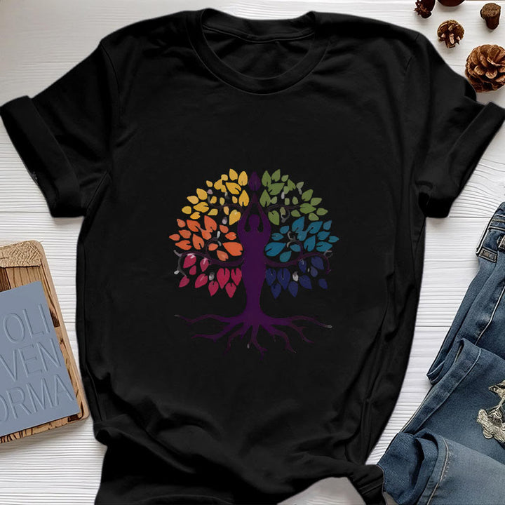 Camiseta de algodón espiritual "Árbol de yoga" de Olivenorma - Negro - 2XL - image 6