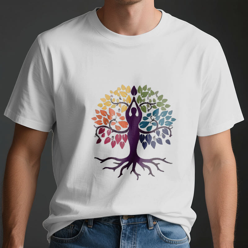 Camiseta de algodón espiritual "Árbol de yoga" de Olivenorma - image 4