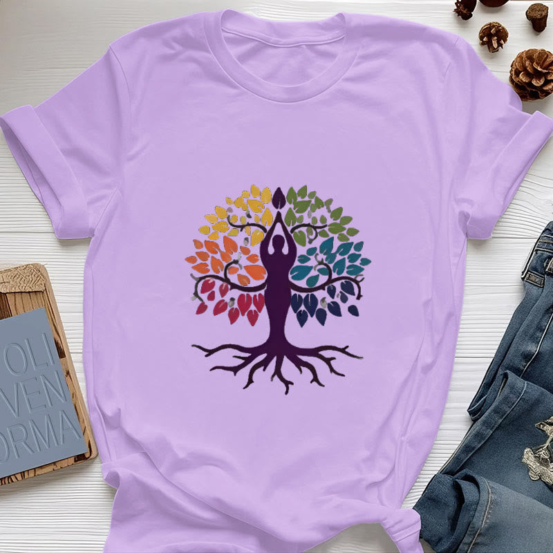 Camiseta de algodón espiritual "Árbol de yoga" de Olivenorma - Púrpura - 2XL - image 16