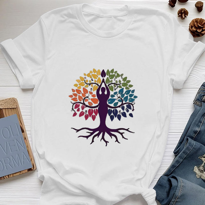Camiseta de algodón espiritual "Árbol de yoga" de Olivenorma - Blanco - 2XL - image 1