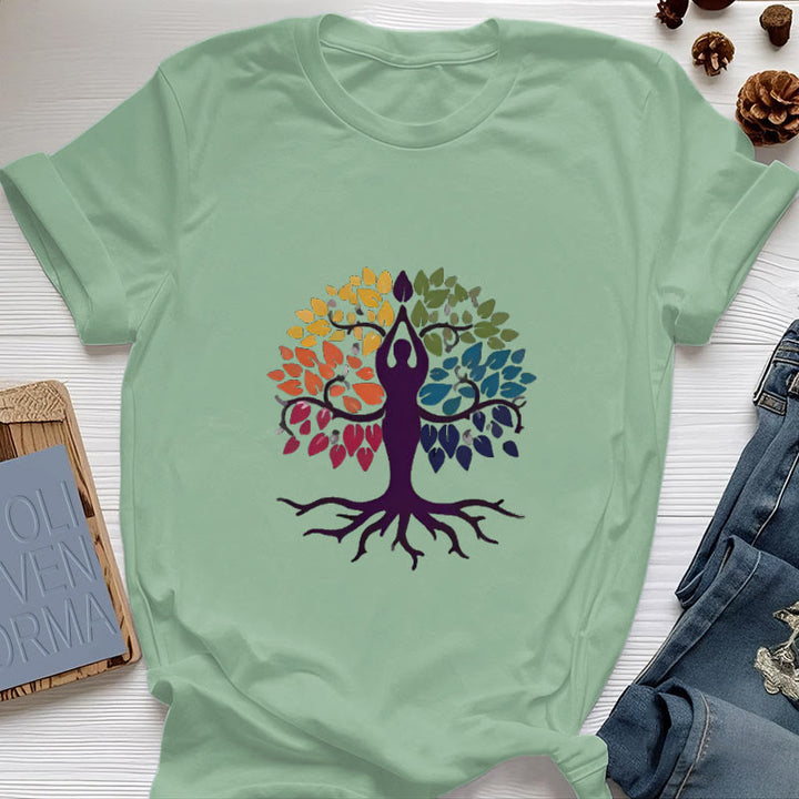 Camiseta de algodón espiritual "Árbol de yoga" de Olivenorma - Verde claro - 2XL - image 18