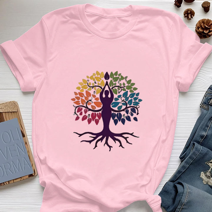 Camiseta de algodón espiritual "Árbol de yoga" de Olivenorma - Rosa - 2XL - image 14