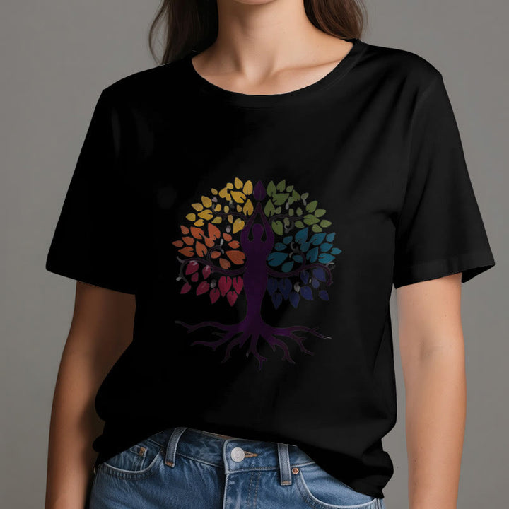 Camiseta de algodón espiritual "Árbol de yoga" de Olivenorma - image 7