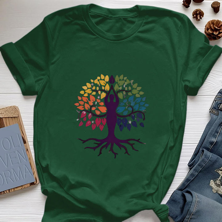 Camiseta de algodón espiritual "Árbol de yoga" de Olivenorma - Verde oscuro - 2XL - image 20