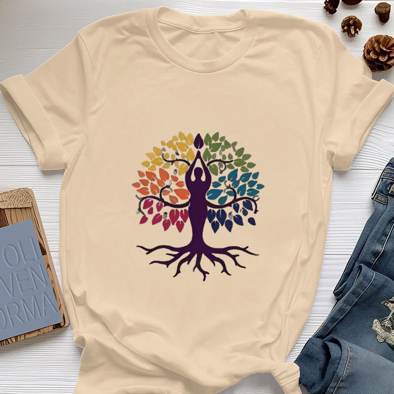 Camiseta de algodón espiritual "Árbol de yoga" de Olivenorma - Amarillo - 2XL - image 10