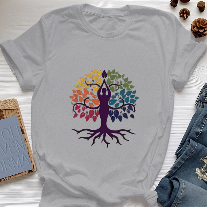 Camiseta de algodón espiritual "Árbol de yoga" de Olivenorma - Gris - 2XL - image 8