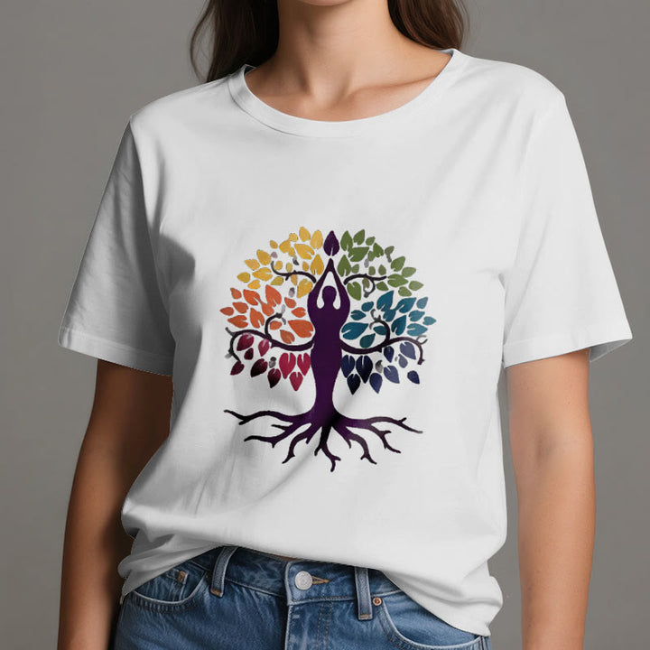 Camiseta de algodón espiritual "Árbol de yoga" de Olivenorma - image 2