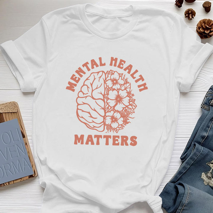 Olivenorma - Camiseta de algodón inspiradora "LA SALUD MENTAL IMPORTA" - Blanco - 2XL - image 6