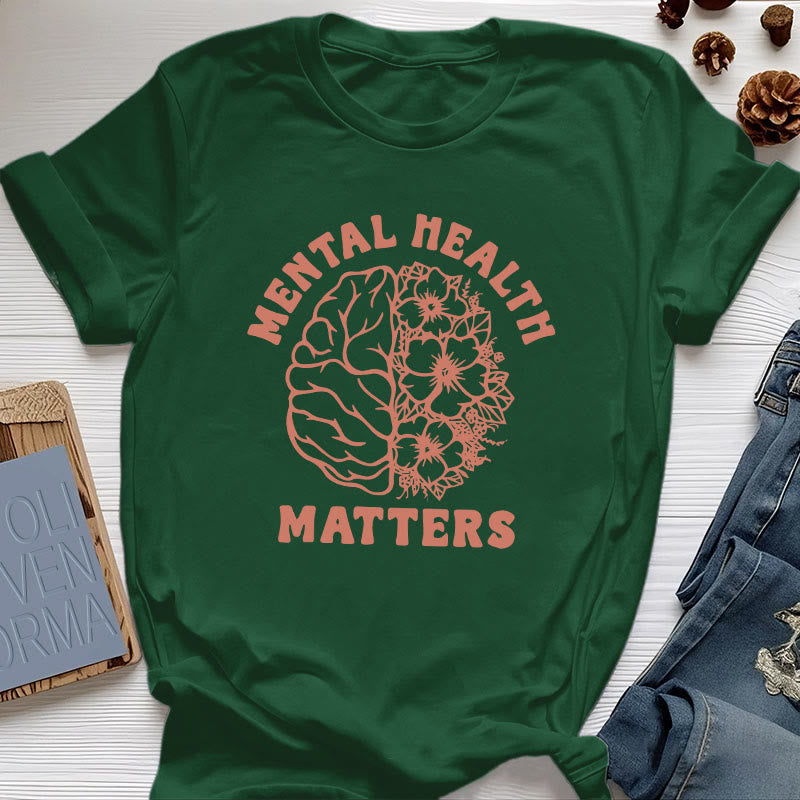 Olivenorma - Camiseta de algodón inspiradora "LA SALUD MENTAL IMPORTA" - Verde oscuro - 2XL - image 20
