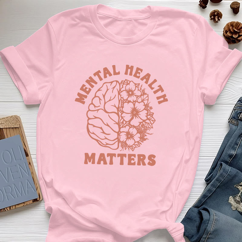 Olivenorma - Camiseta de algodón inspiradora "LA SALUD MENTAL IMPORTA" - Rosa - 2XL - image 16