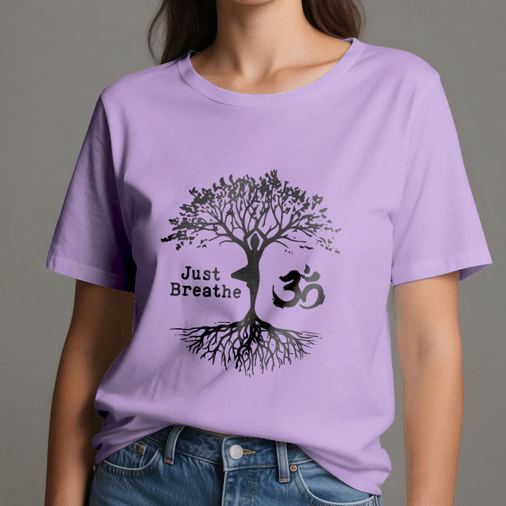 Camiseta espiritual Olivenorma "Solo respira" con el símbolo OM del árbol de yoga - image 19