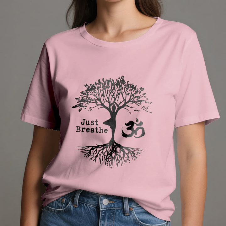 Camiseta espiritual Olivenorma "Solo respira" con el símbolo OM del árbol de yoga - image 17