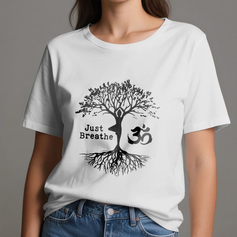 Camiseta espiritual Olivenorma "Solo respira" con el símbolo OM del árbol de yoga - image 7