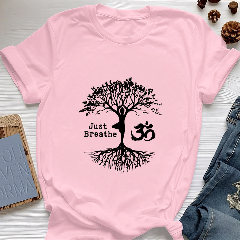 Camiseta espiritual Olivenorma "Solo respira" con el símbolo OM del árbol de yoga - Rosa - 2XL - image 16