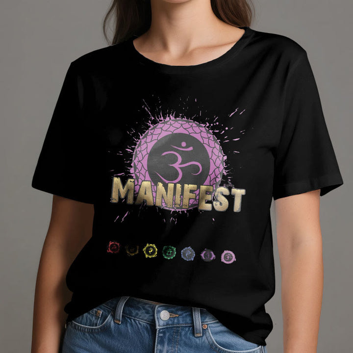 Camiseta unisex Olivenorma de manga corta "MANIFEST" del chakra de la garganta