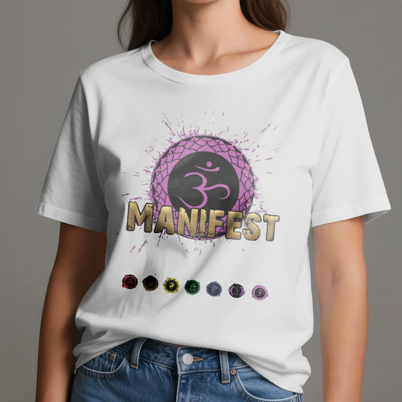 Camiseta unisex Olivenorma de manga corta "MANIFEST" del chakra de la garganta