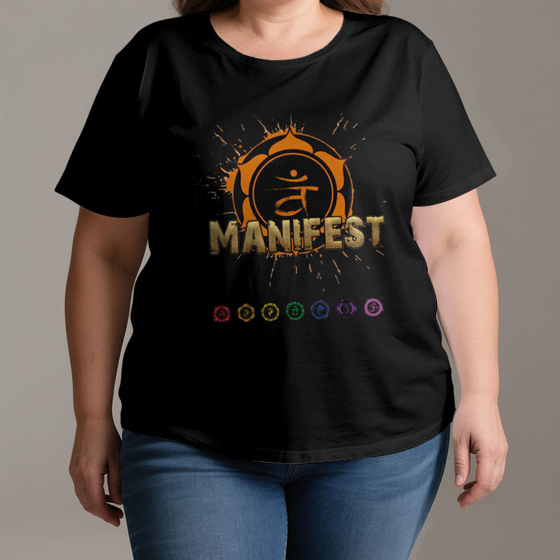 Camiseta unisex Olivenorma de manga corta "MANIFEST" del chakra de la garganta