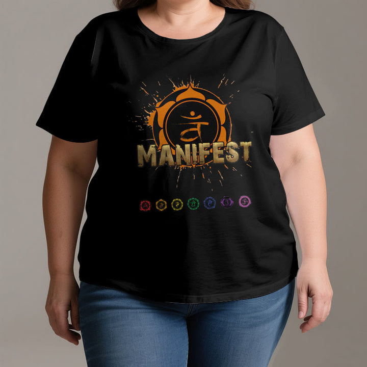 Camiseta unisex Olivenorma de manga corta "MANIFEST" del chakra de la garganta