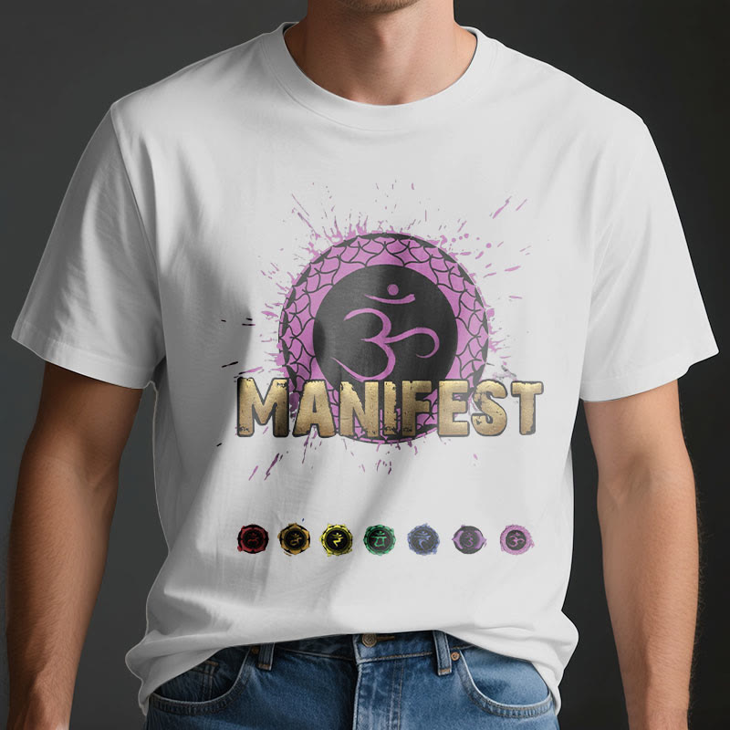Camiseta unisex Olivenorma de manga corta "MANIFEST" del chakra de la garganta