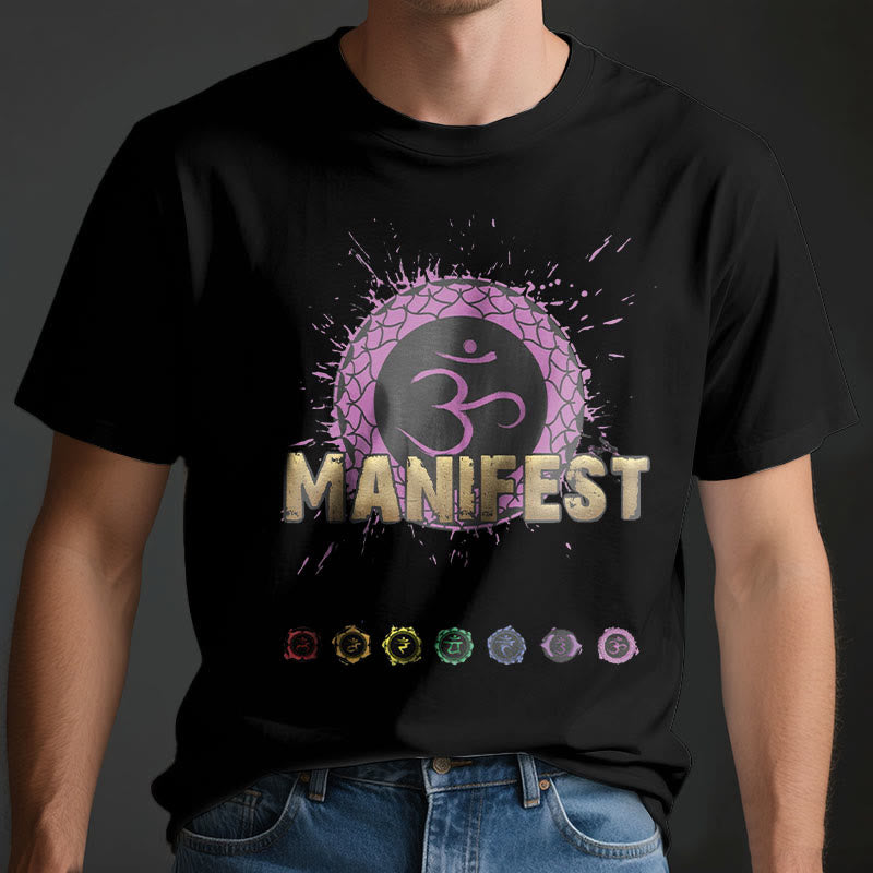 Camiseta unisex Olivenorma de manga corta "MANIFEST" del chakra de la garganta