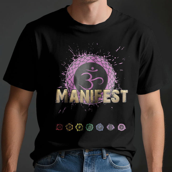 Camiseta unisex Olivenorma de manga corta "MANIFEST" del chakra de la garganta