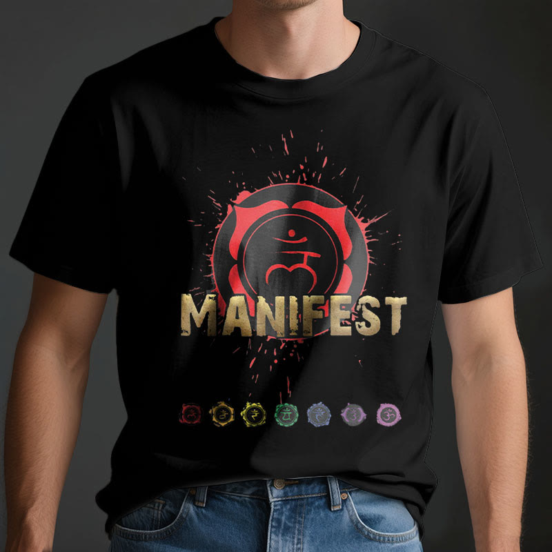 Camiseta unisex Olivenorma de manga corta "MANIFEST" del chakra de la garganta