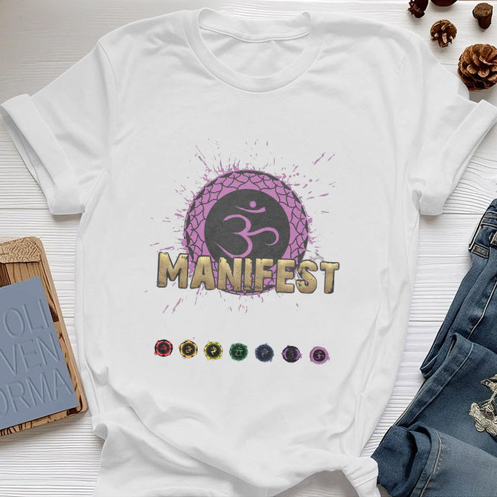 Camiseta unisex Olivenorma de manga corta "MANIFEST" del chakra de la garganta