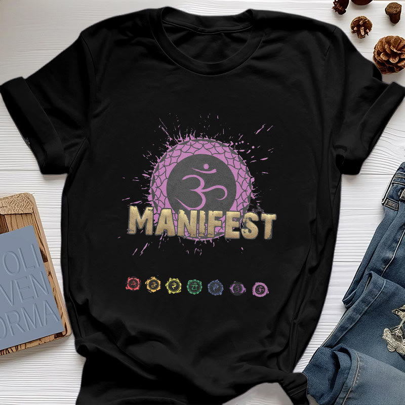 Camiseta unisex Olivenorma de manga corta "MANIFEST" del chakra de la garganta