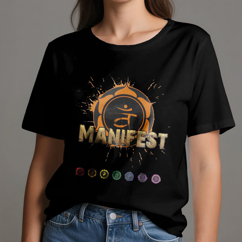 Camiseta unisex Olivenorma de manga corta "MANIFEST" del chakra de la garganta