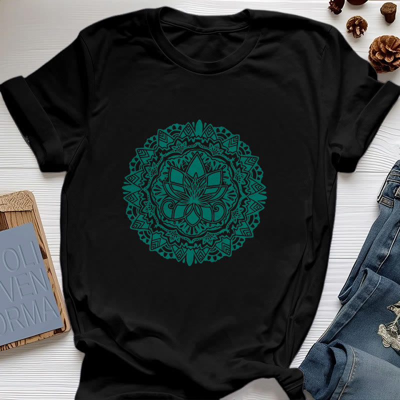 Camiseta con estampado de loto verde Olivenorma