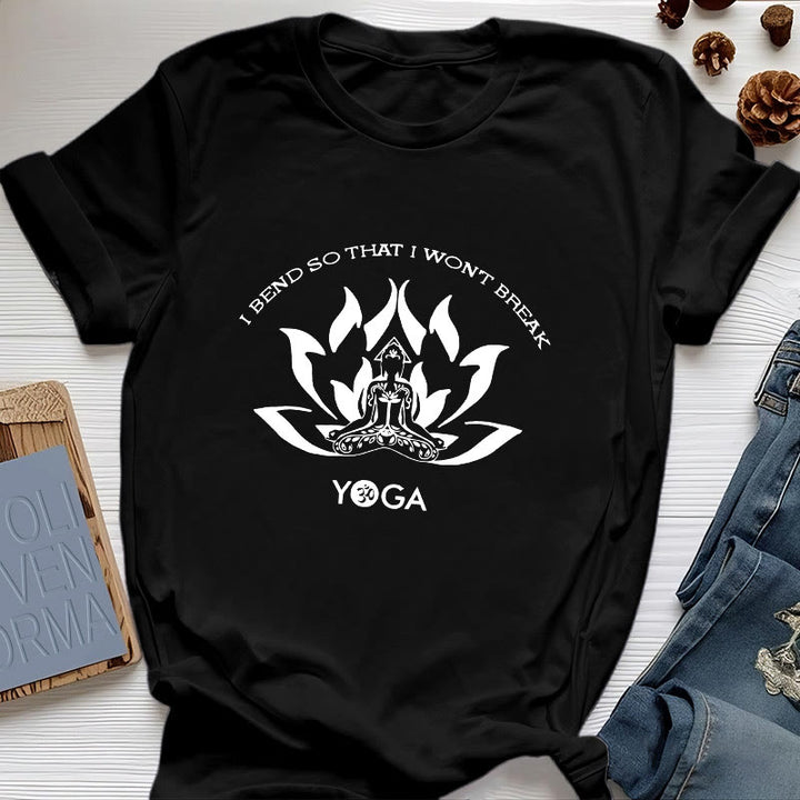 Camiseta de yoga Olivenorma "Me doblo para no romperme"