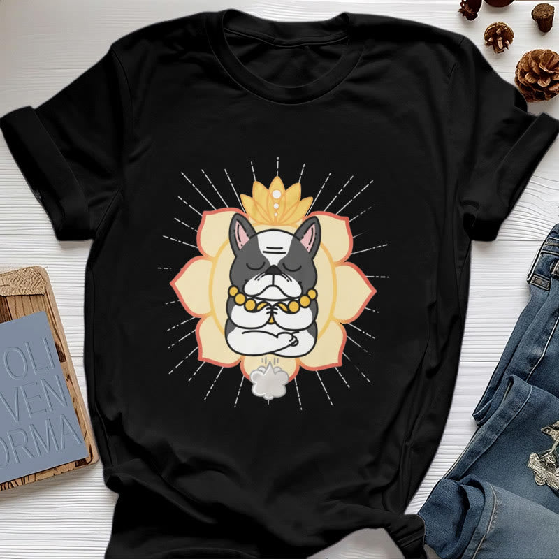 Camiseta con estampado de bulldog francés de Olivenorma Yoga Meditation