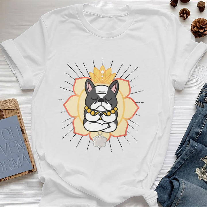 Camiseta con estampado de bulldog francés de Olivenorma Yoga Meditation