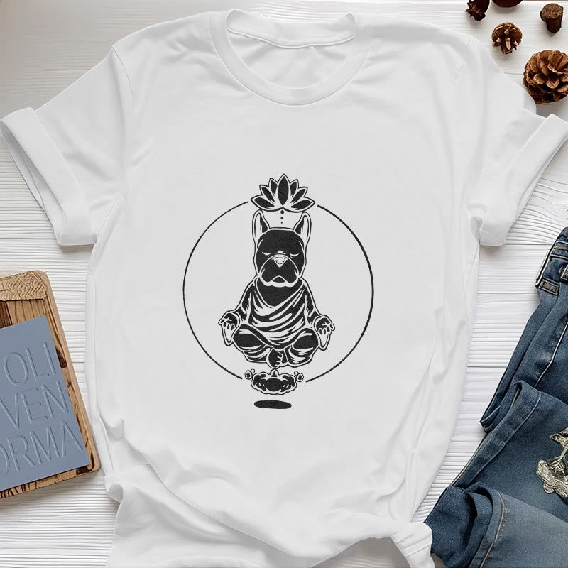 Olivenorma Zen Meditación Bulldog Francés Lotus Camiseta