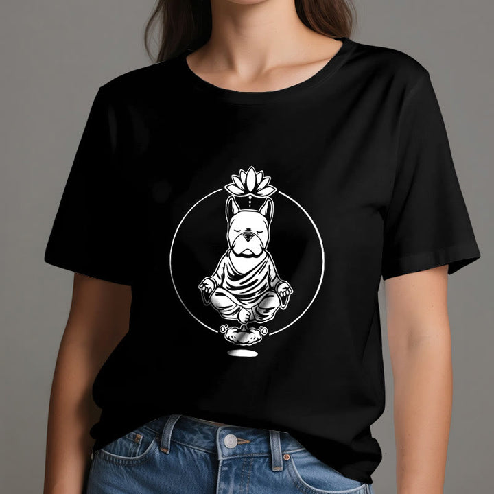 Olivenorma Zen Meditación Bulldog Francés Lotus Camiseta
