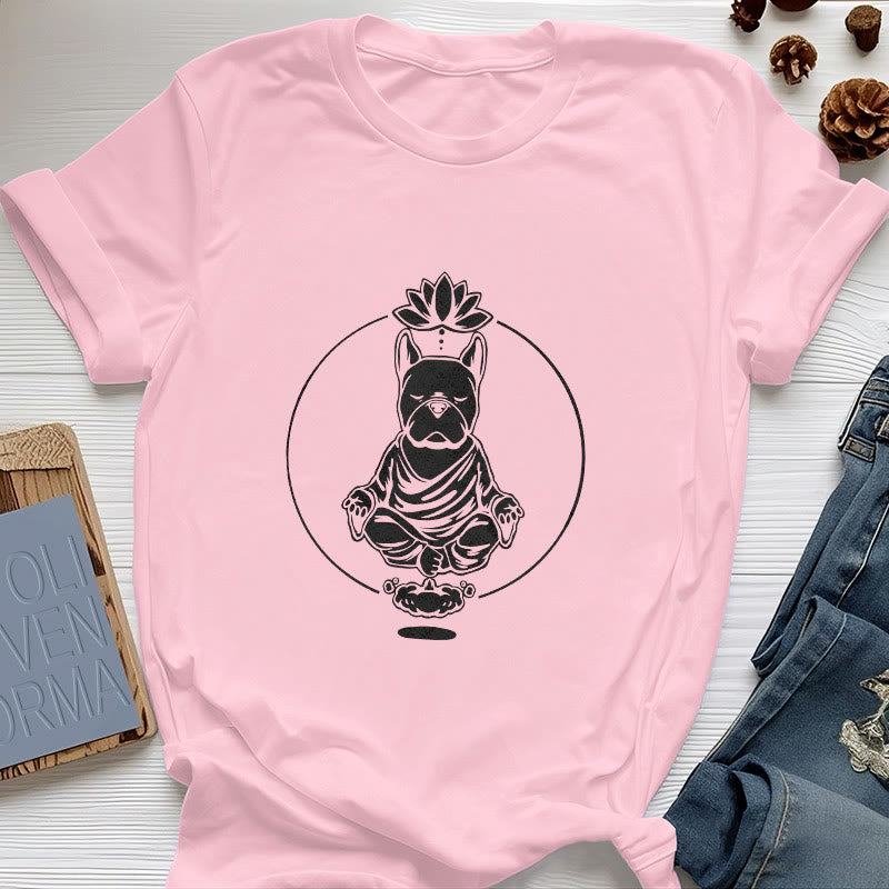 Olivenorma Zen Meditación Bulldog Francés Lotus Camiseta