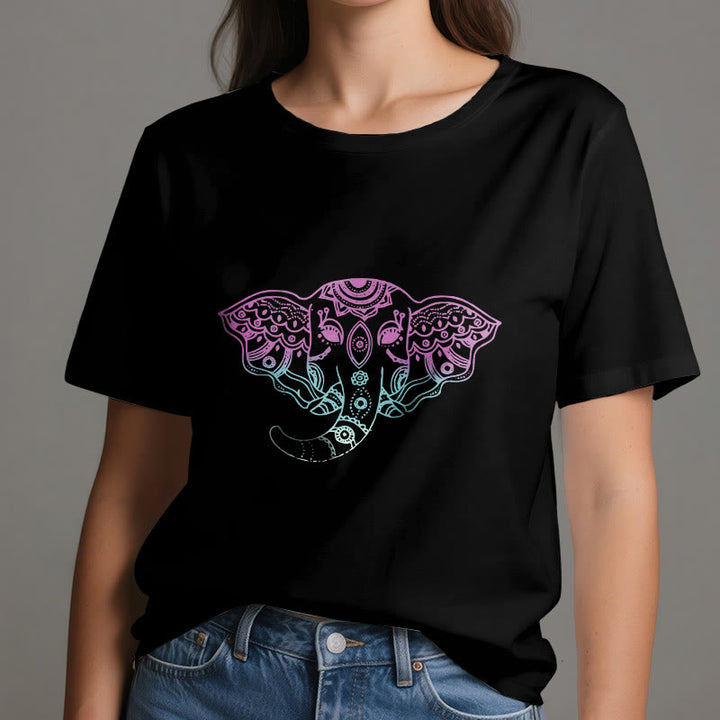 Camiseta de algodón con mandala de elefante místico de Olivenorma