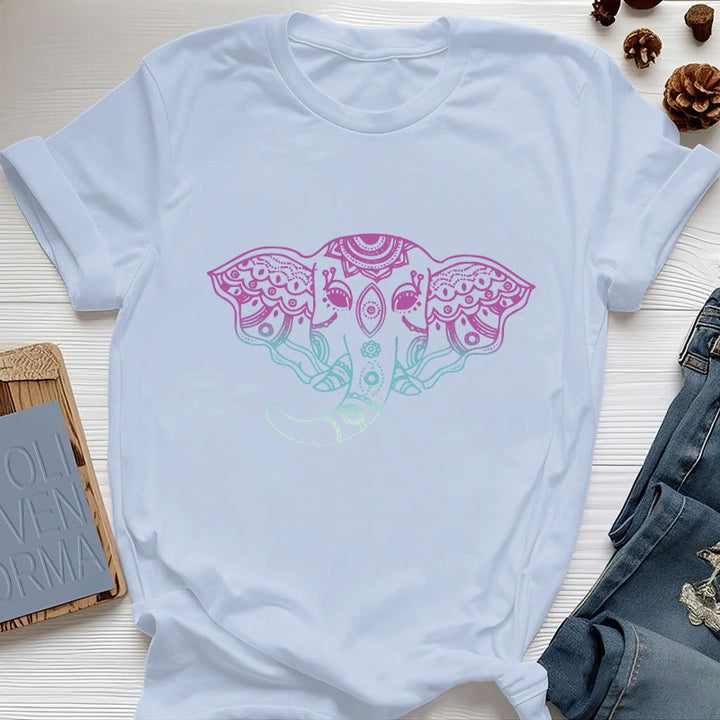 Camiseta de algodón con mandala de elefante místico de Olivenorma