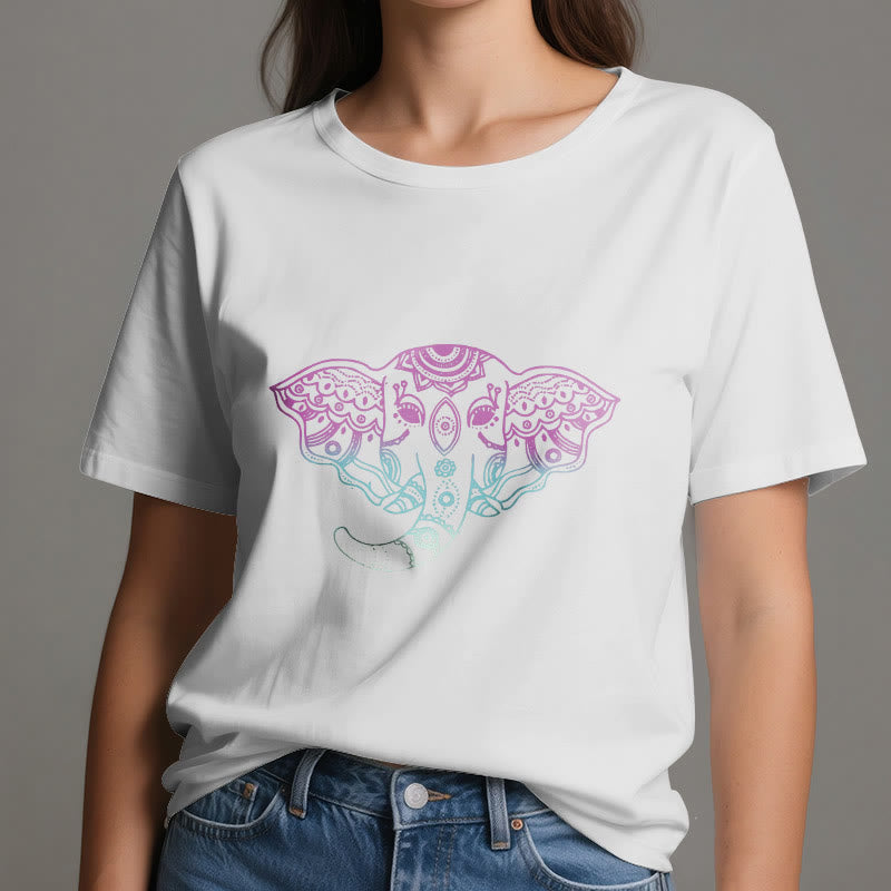 Camiseta de algodón con mandala de elefante místico de Olivenorma