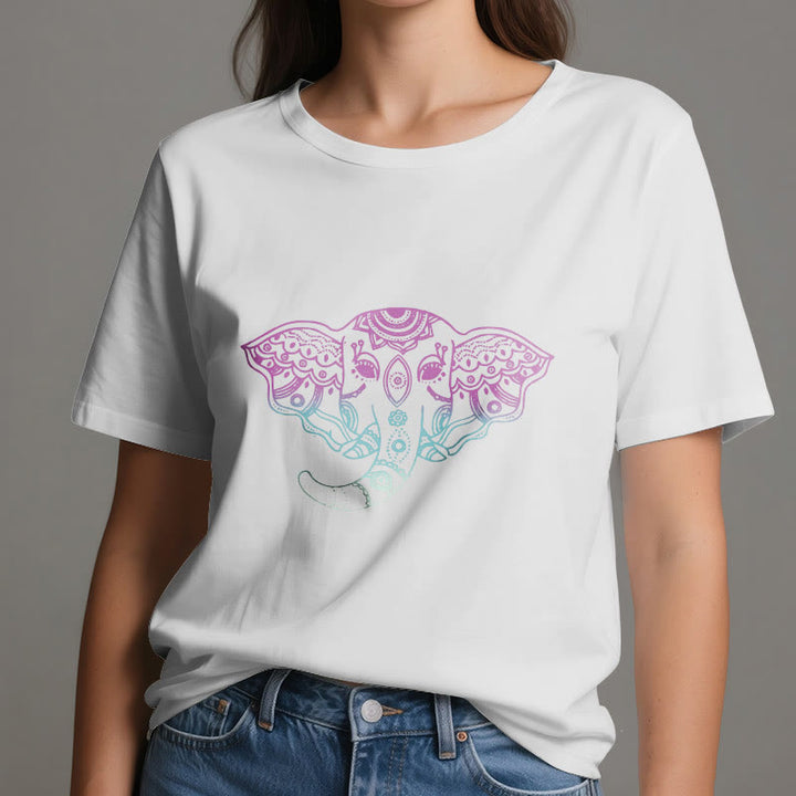 Camiseta de algodón con mandala de elefante místico de Olivenorma