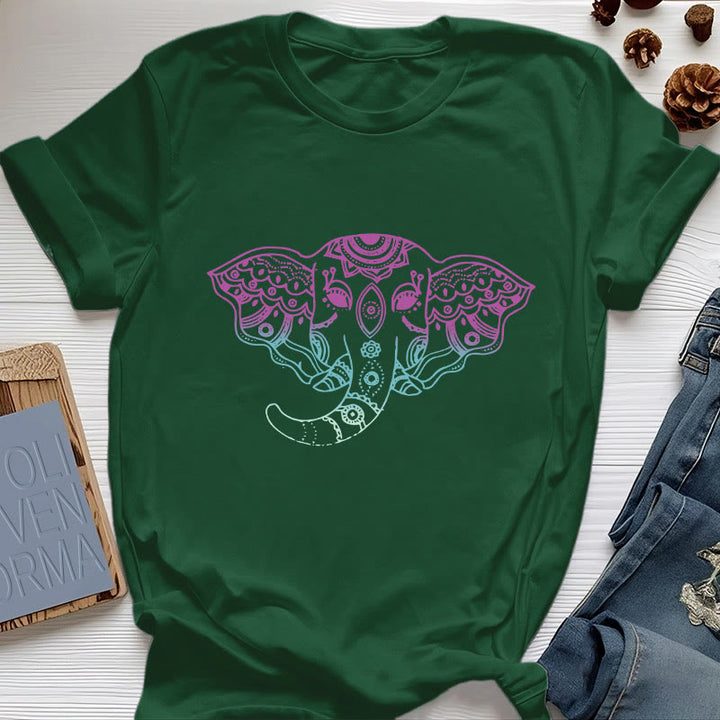 Camiseta de algodón con mandala de elefante místico de Olivenorma